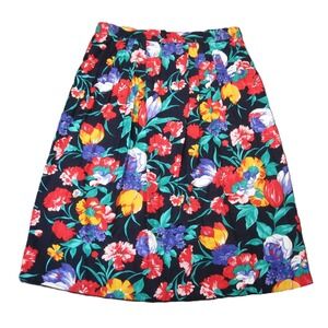 Vtg 80s Pleated Midi Skirt 20 Floral Colorful Cottage Garden Spring Church Happy